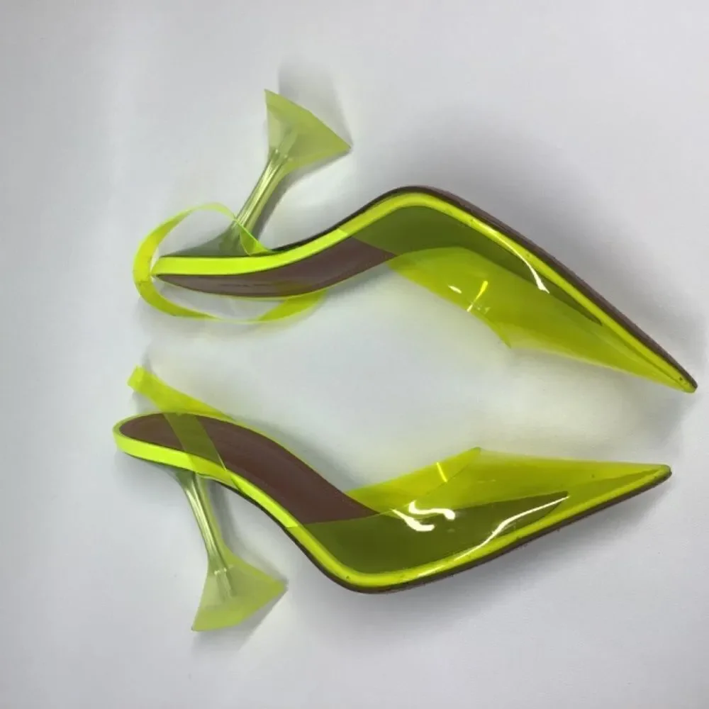 Amina Muaddi Holli‎ Slingback Heels Yellow PVC Pointed Toe Women’s EU 38